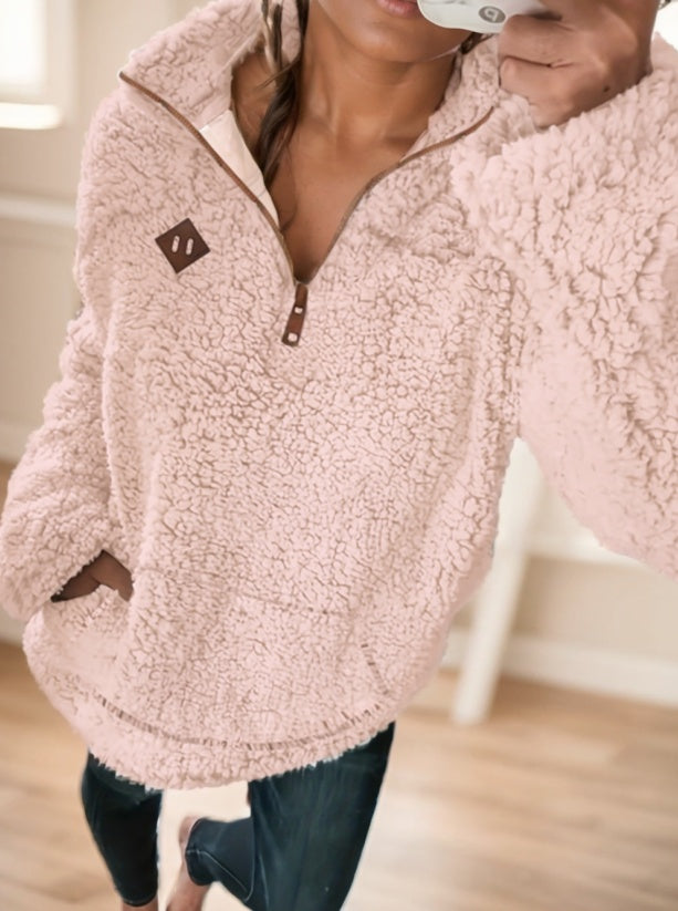 NWICHI Sweat zippé en fausse fourrure de mouton pour femme