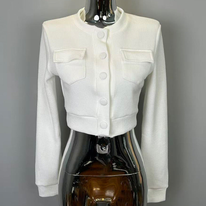 KANAVI Crop en maille pour femme à manches longues
