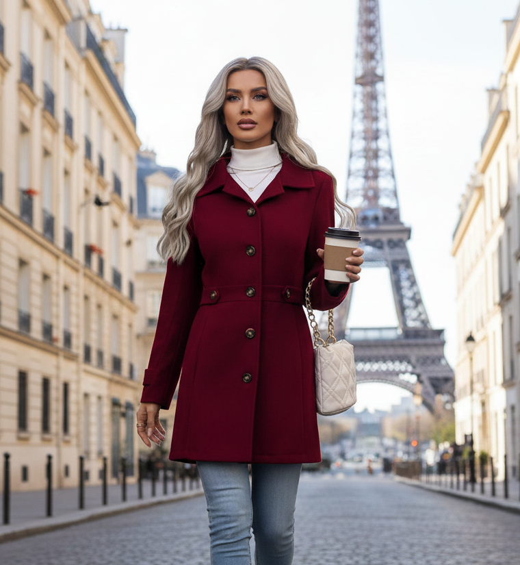 Winno Manteau en laine à coupe flatteuse