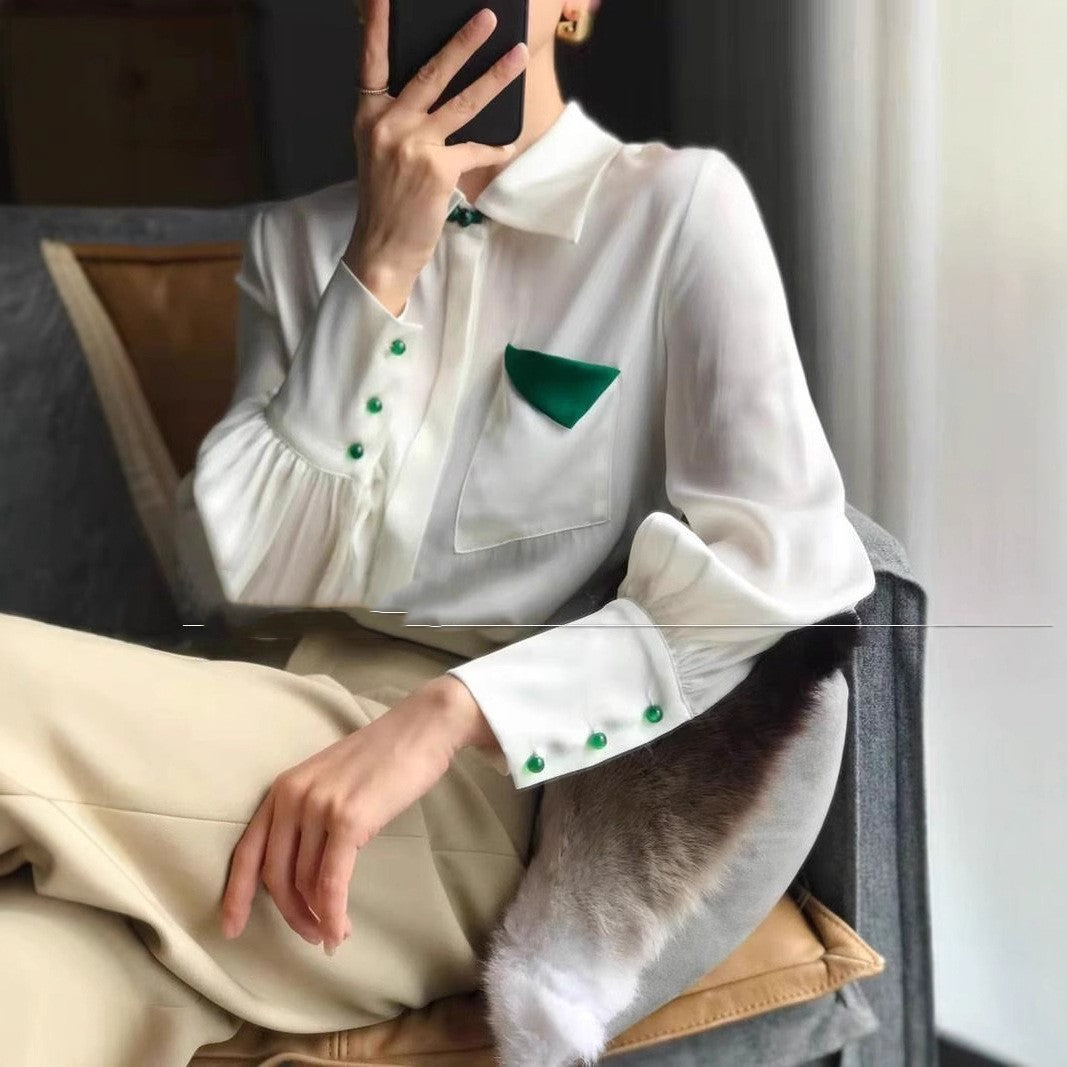 ZWINA Chemise élégante en soie avec boucle en jade