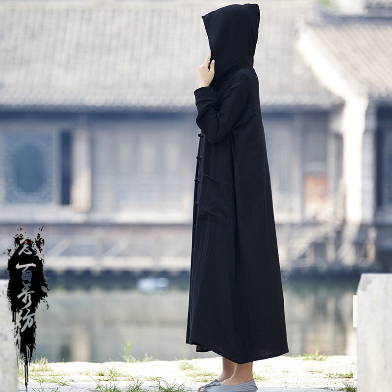 ANTARA Manteau rétro à capuche de style national – Robe cape par-dessus