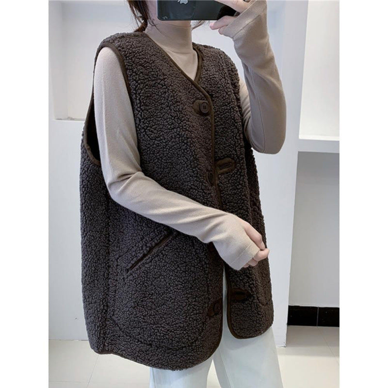 WINIS Gilet femme ample en fourrure effet laine d’agneau