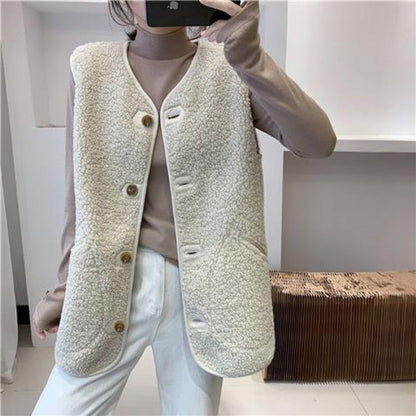 WINIS Gilet femme ample en fourrure effet laine d’agneau