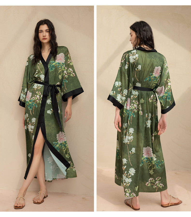 BORDY robe de chambre élégante en satin ombré avec laçage style luxueux