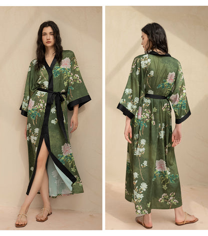 BORDY robe de chambre élégante en satin ombré avec laçage style luxueux