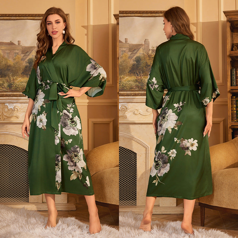BORDY robe de chambre élégante en satin ombré avec laçage style luxueux