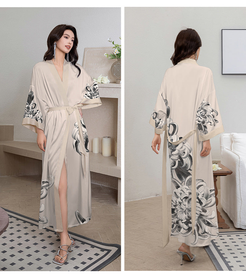 BORDY robe de chambre élégante en satin ombré avec laçage style luxueux