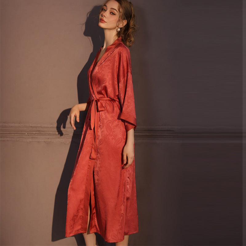 VILARI Robe de nuit d’été pour femme en satin jacquard haut de gamme