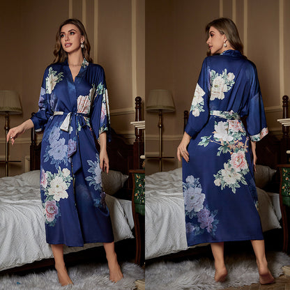 BORDY robe de chambre élégante en satin ombré avec laçage style luxueux