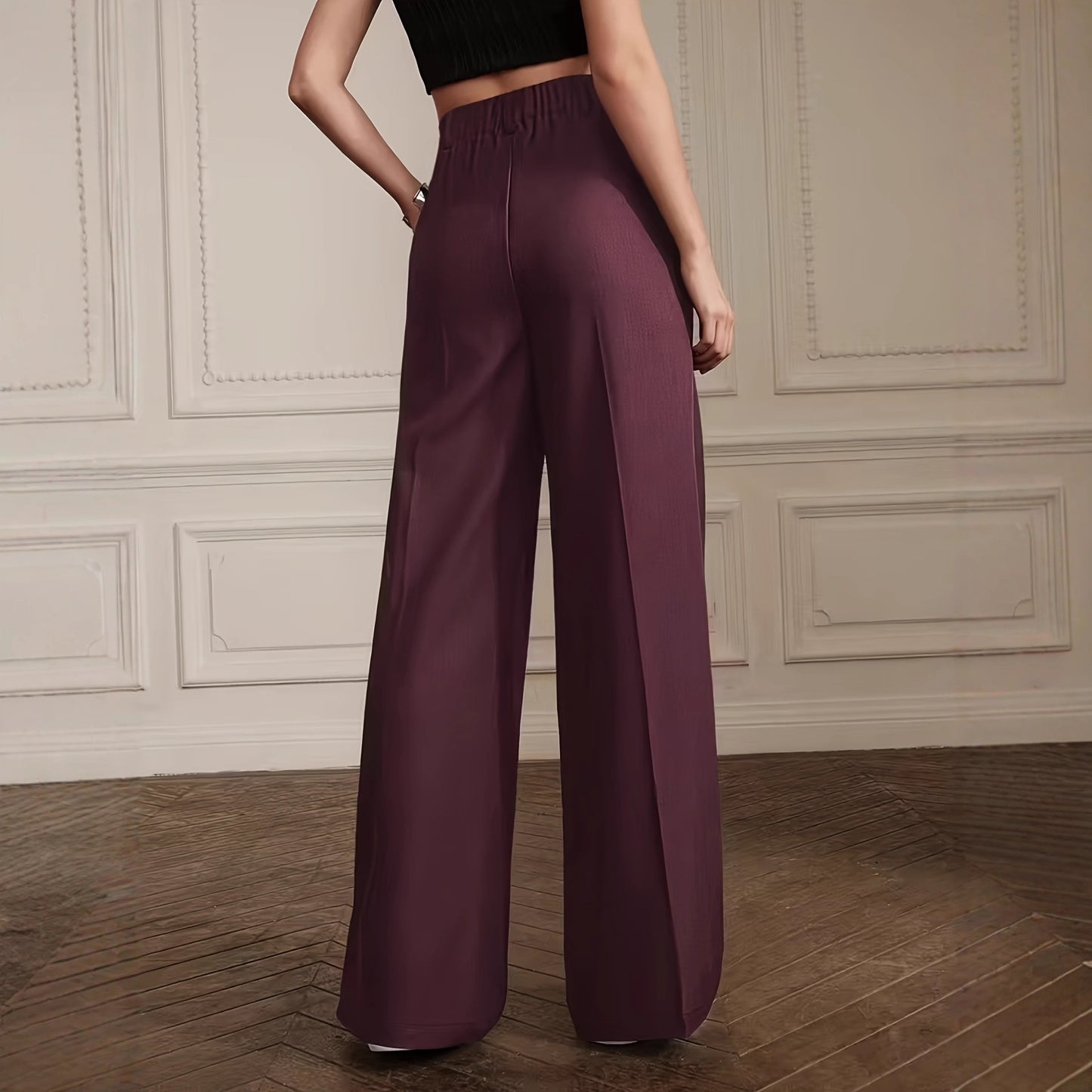 PROKO Pantalon large plissé à taille haute – Violet Rétro