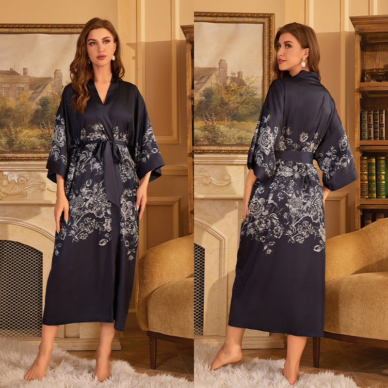 BORDY robe de chambre élégante en satin ombré avec laçage style luxueux