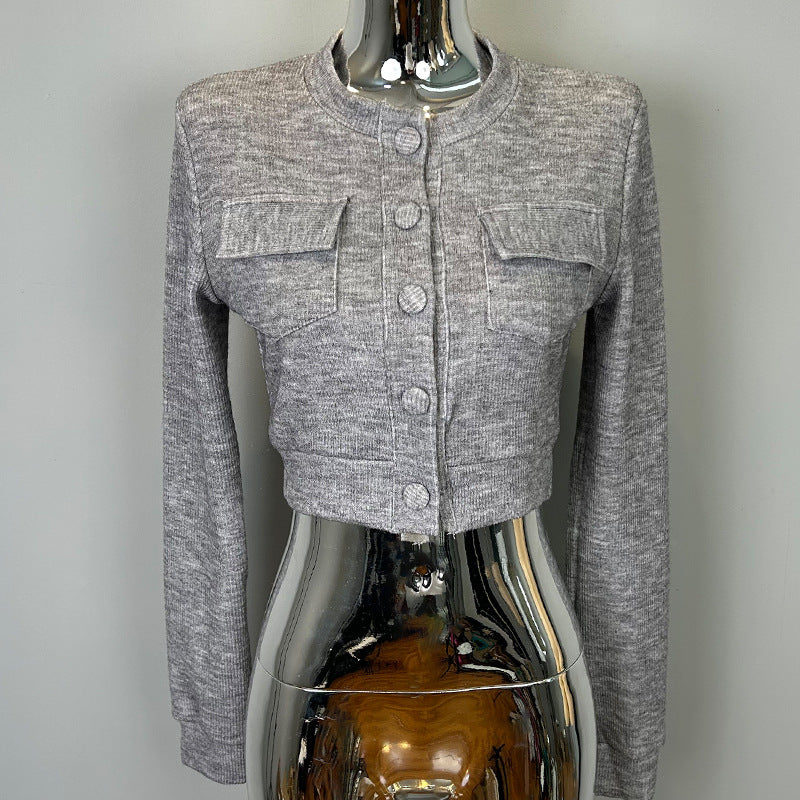 KANAVI Crop en maille pour femme à manches longues