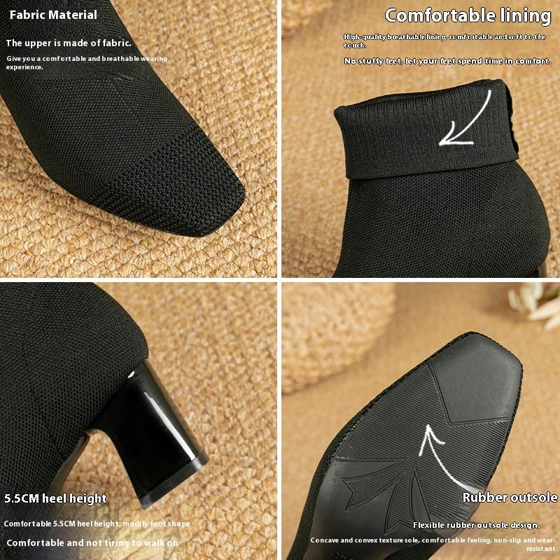 HABASSI Bottes à Talon Épais Élastiques – Bottines