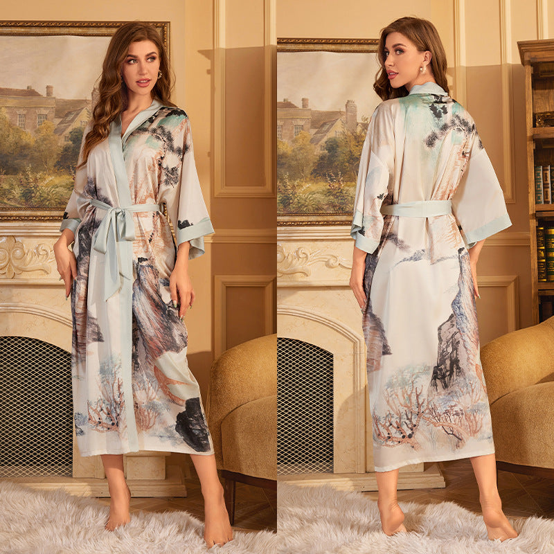 BORDY robe de chambre élégante en satin ombré avec laçage style luxueux