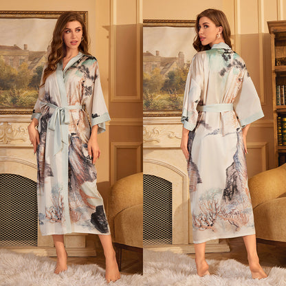 BORDY robe de chambre élégante en satin ombré avec laçage style luxueux