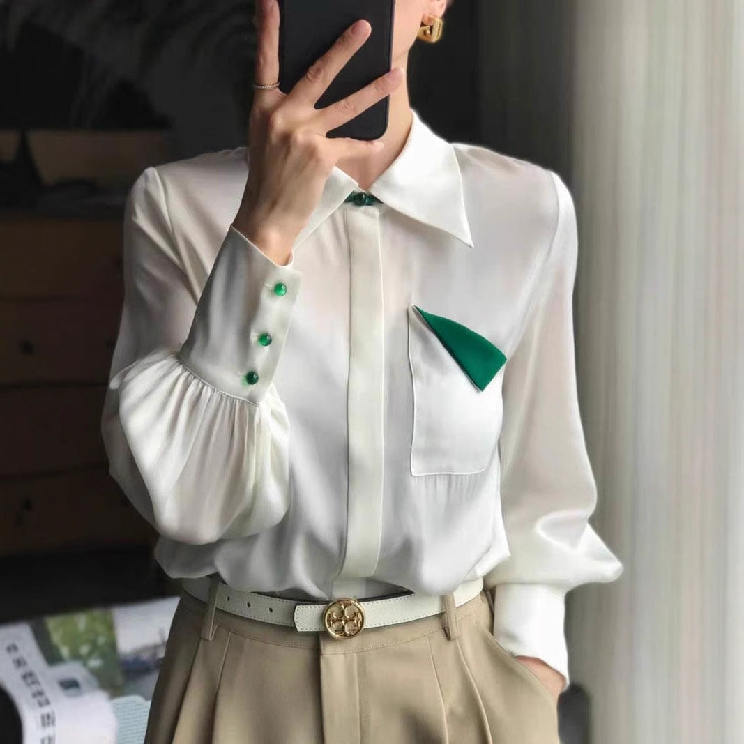 ZWINA, Chemise élégante en soie avec boucle en jade