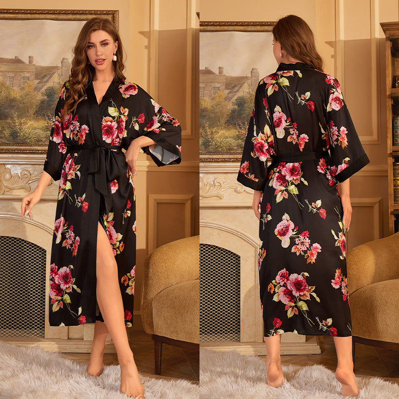 BORDY robe de chambre élégante en satin ombré avec laçage style luxueux