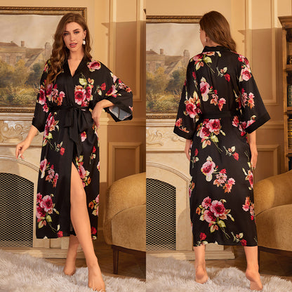 BORDY robe de chambre élégante en satin ombré avec laçage style luxueux