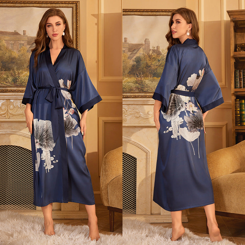 BORDY robe de chambre élégante en satin ombré avec laçage style luxueux
