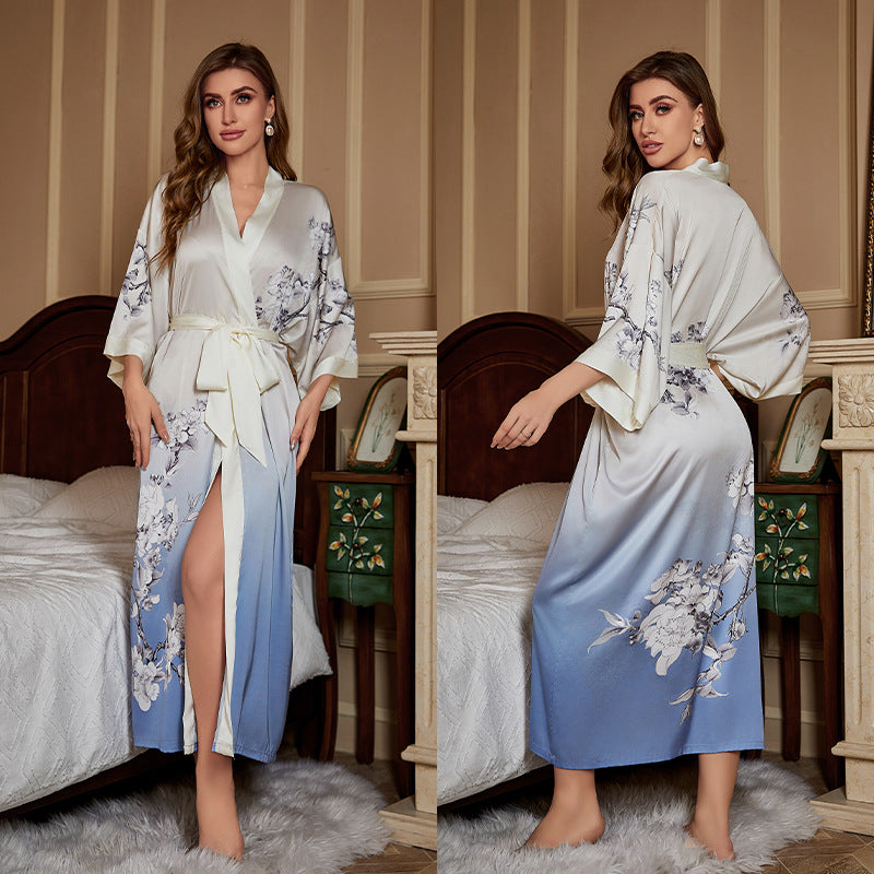 BORDY robe de chambre élégante en satin ombré avec laçage style luxueux