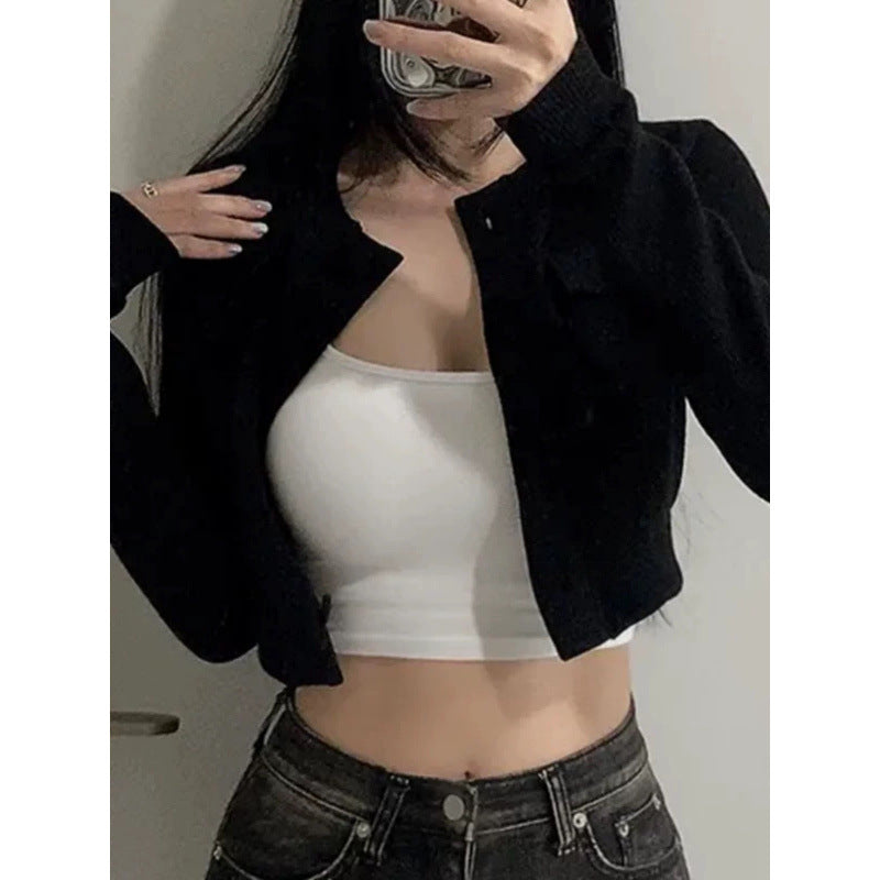 KANAVI Crop en maille pour femme à manches longues