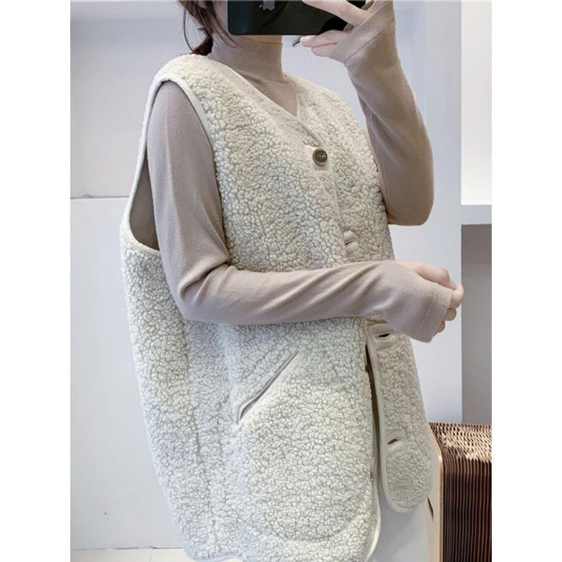 WINIS Gilet femme ample en fourrure effet laine d’agneau