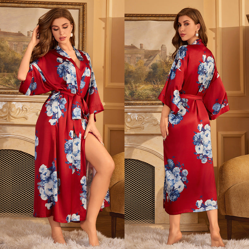 BORDY robe de chambre élégante en satin ombré avec laçage style luxueux