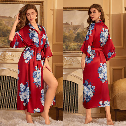 BORDY robe de chambre élégante en satin ombré avec laçage style luxueux