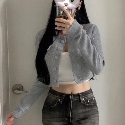 KANAVI Crop en maille pour femme à manches longues