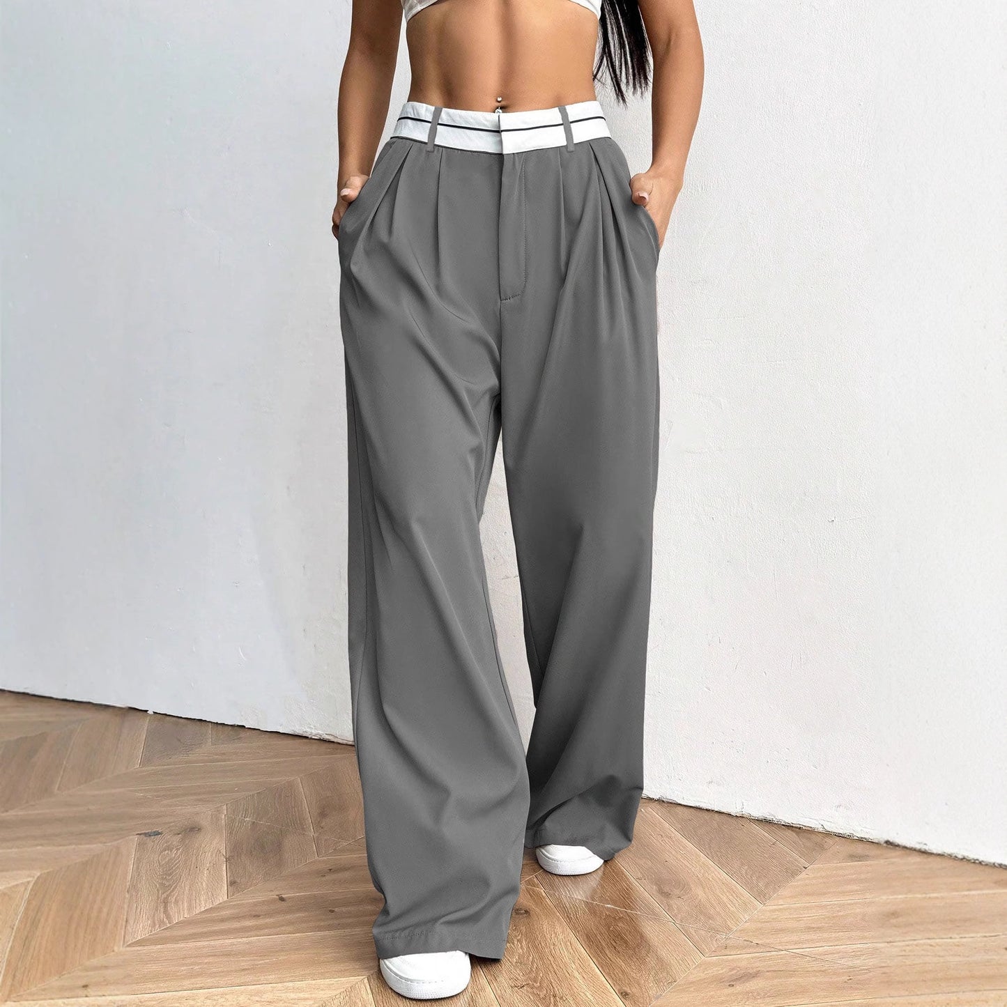 CHAWRI Pantalon de costume large à coupe fluide