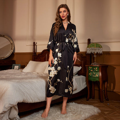 BORDY robe de chambre élégante en satin ombré avec laçage style luxueux