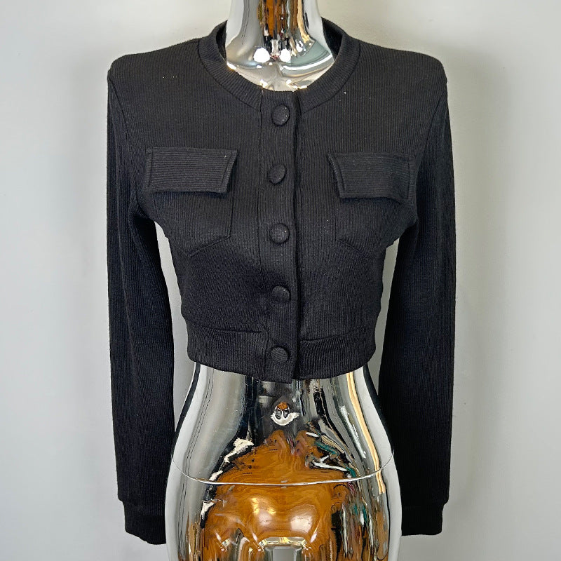 KANAVI Crop en maille pour femme à manches longues
