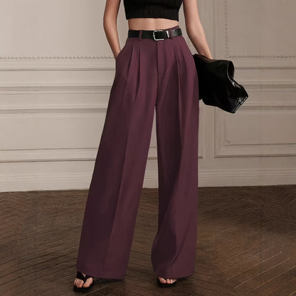 PROKO Pantalon large plissé à taille haute – Violet Rétro