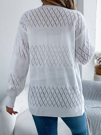 RAYZA Cardigan mi-long en maille ajourée à manches lanterne