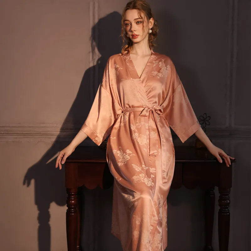 VILARI Robe de nuit d’été pour femme en satin jacquard haut de gamme