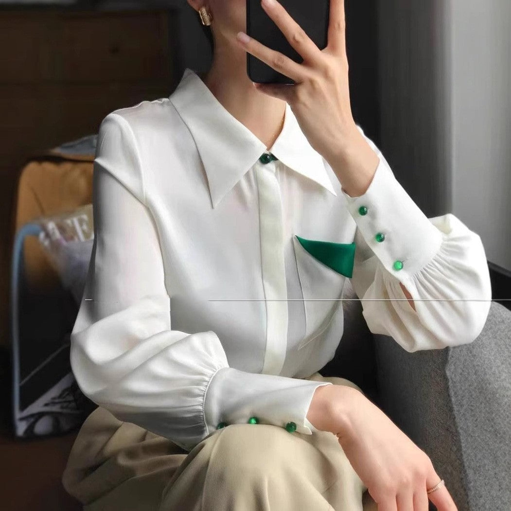 ZWINA, Chemise élégante en soie avec boucle en jade