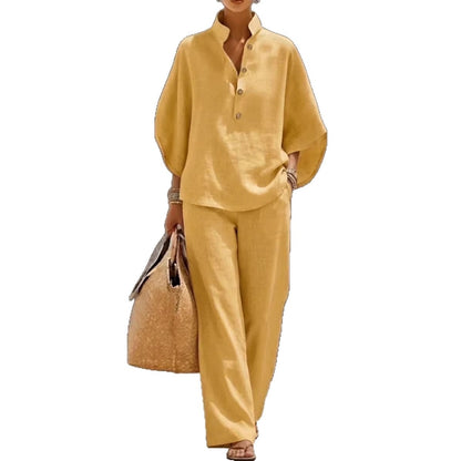 NIRO Ensemble d’été pour femme avec haut ample à manches courtes et pantalon droit