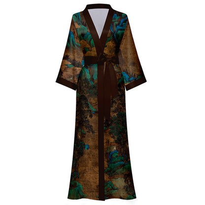 BORDY robe de chambre élégante en satin ombré avec laçage style luxueux
