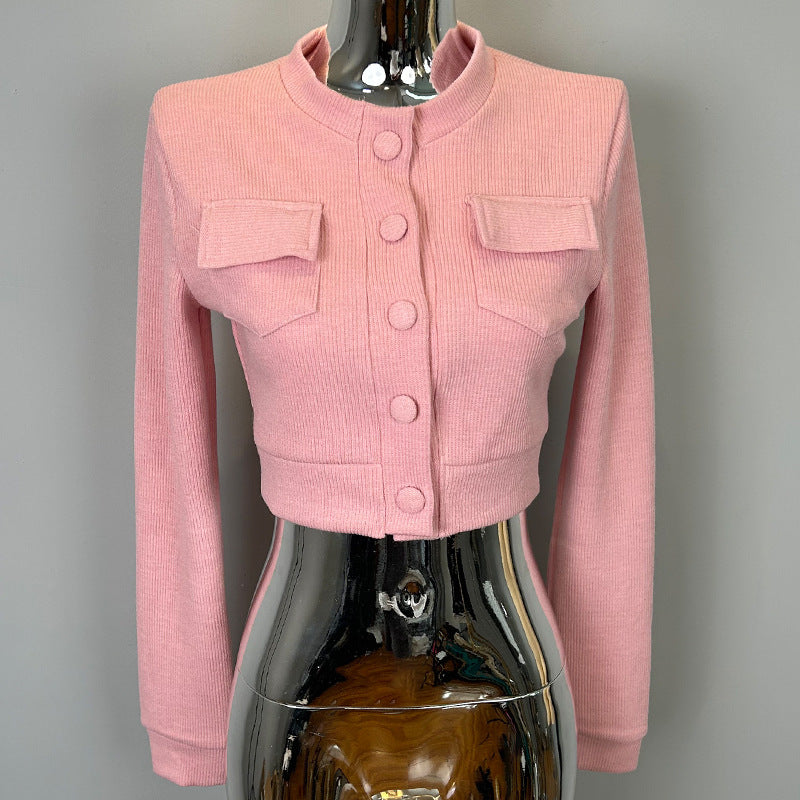 KANAVI Crop en maille pour femme à manches longues