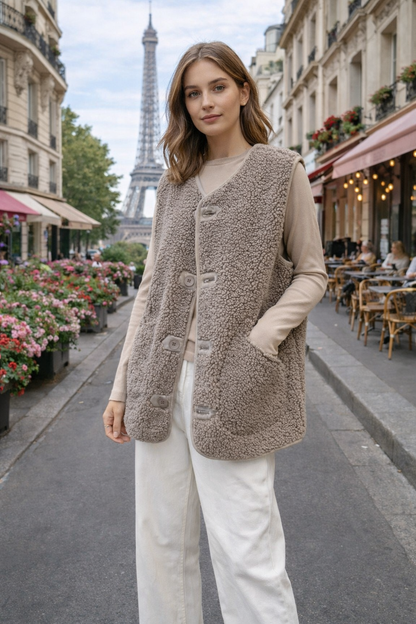 WINIS Gilet femme ample en fourrure effet laine d’agneau