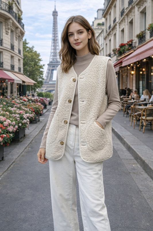 WINIS Gilet femme ample en fourrure effet laine d’agneau