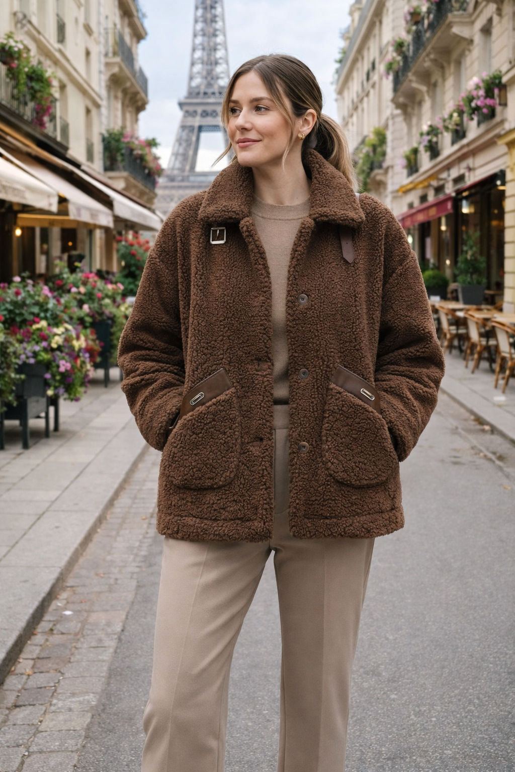 SOFY Manteau chaud extra-épais doublé en polaire à coupe ample