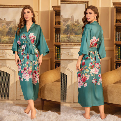 BORDY robe de chambre élégante en satin ombré avec laçage style luxueux
