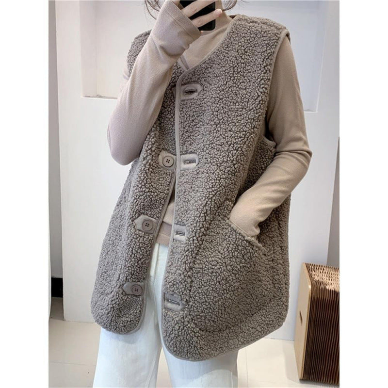 WINIS Gilet femme ample en fourrure effet laine d’agneau