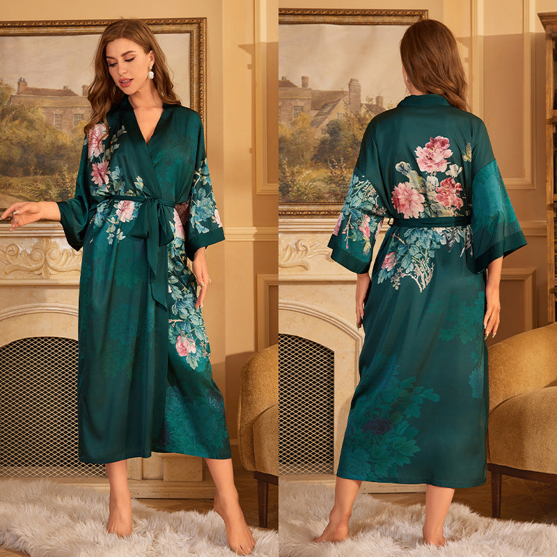 BORDY robe de chambre élégante en satin ombré avec laçage style luxueux