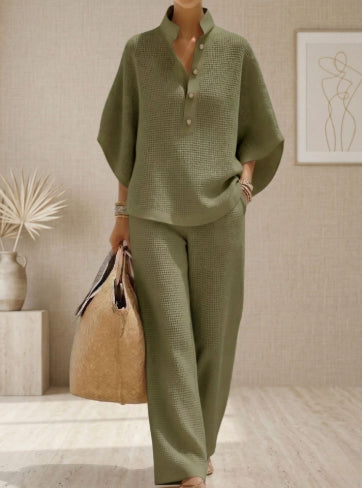 NIRO Ensemble d’été pour femme avec haut ample à manches courtes et pantalon droit