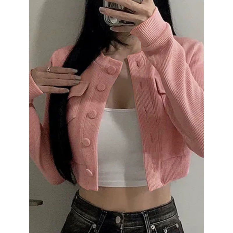 KANAVI Crop en maille pour femme à manches longues