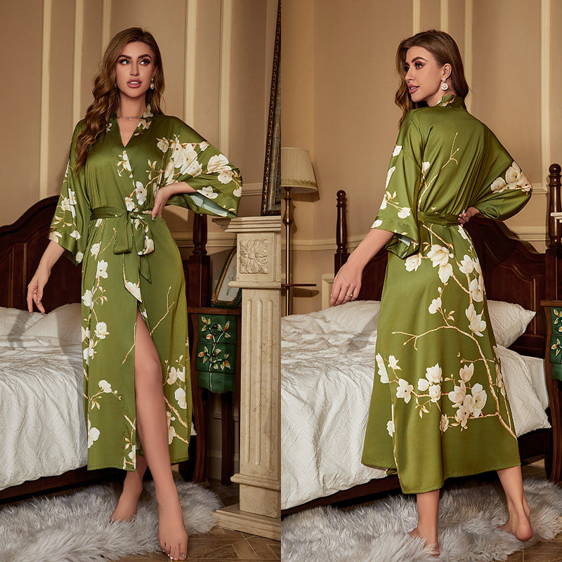 BORDY robe de chambre élégante en satin ombré avec laçage style luxueux