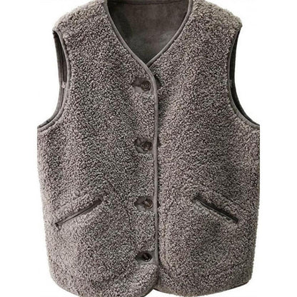 WINIS Gilet femme ample en fourrure effet laine d’agneau