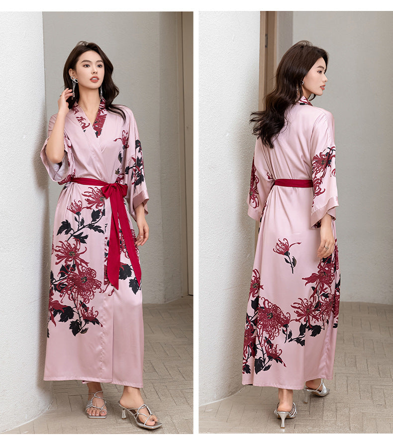 BORDY robe de chambre élégante en satin ombré avec laçage style luxueux